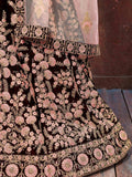 Dark Maroon Thread Embroidery Velvet Silk Bridal Lehenga Choli - Zeel Clothing