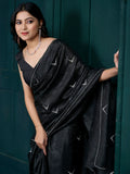 Dazzling Black Diamond Work Crepe Silk Traditional Saree With Blouse - Zeel Clothing