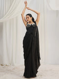 Dazzling Black Organza Pre-Stitched Saree With Corset Blouse - Zeel Clothing