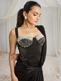Dazzling Black Organza Pre-Stitched Saree With Corset Blouse - Zeel Clothing