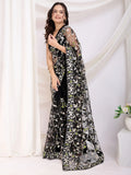 Dazzling Black Thread Embroidery Net Party Wear Saree - Zeel Clothing