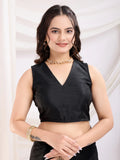 Dazzling Black Thread Embroidery Net Party Wear Saree - Zeel Clothing