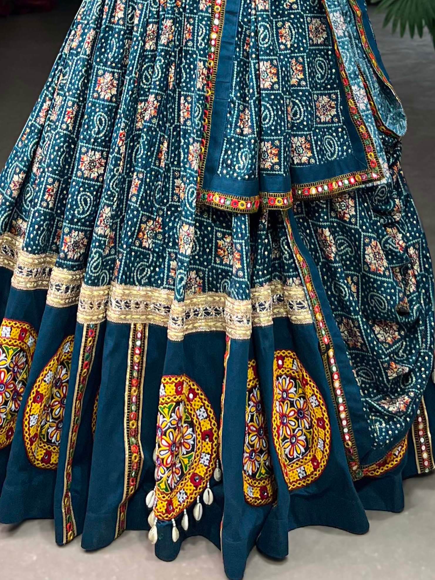 Dazzling Blue Bandhani Printed Rayon Navratri Lehenga Choli - Zeel Clothing