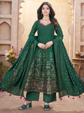 Dazzling Bottle Green Foil Printed Roman Silk Festive Wear Anarkali Suit - Zeel Clothing