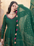 Dazzling Bottle Green Foil Printed Roman Silk Festive Wear Anarkali Suit - Zeel Clothing