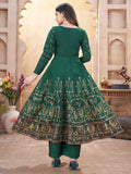 Dazzling Bottle Green Foil Printed Roman Silk Festive Wear Anarkali Suit - Zeel Clothing
