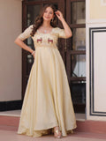 Dazzling Cream Bead Embroidered Organza Festive Wear Gown - Zeel Clothing