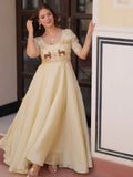 Dazzling Cream Bead Embroidered Organza Festive Wear Gown - Zeel Clothing