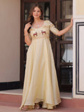Dazzling Cream Bead Embroidered Organza Festive Wear Gown - Zeel Clothing