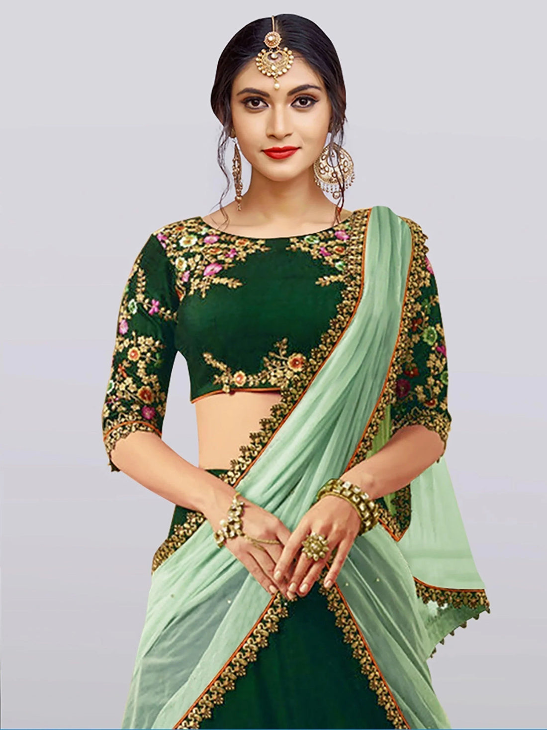Dazzling Dark Green Colored Party Wear Embroidered Lehenga Choli