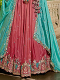 Dazzling Dusty Pink Thread Work Satin Wedding Lehenga Choli With Dupatta - Zeel Clothing