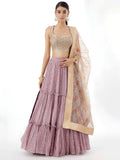 Dazzling Dusty Pink Zari Work Georgette Wedding Wear Lehenga Choli