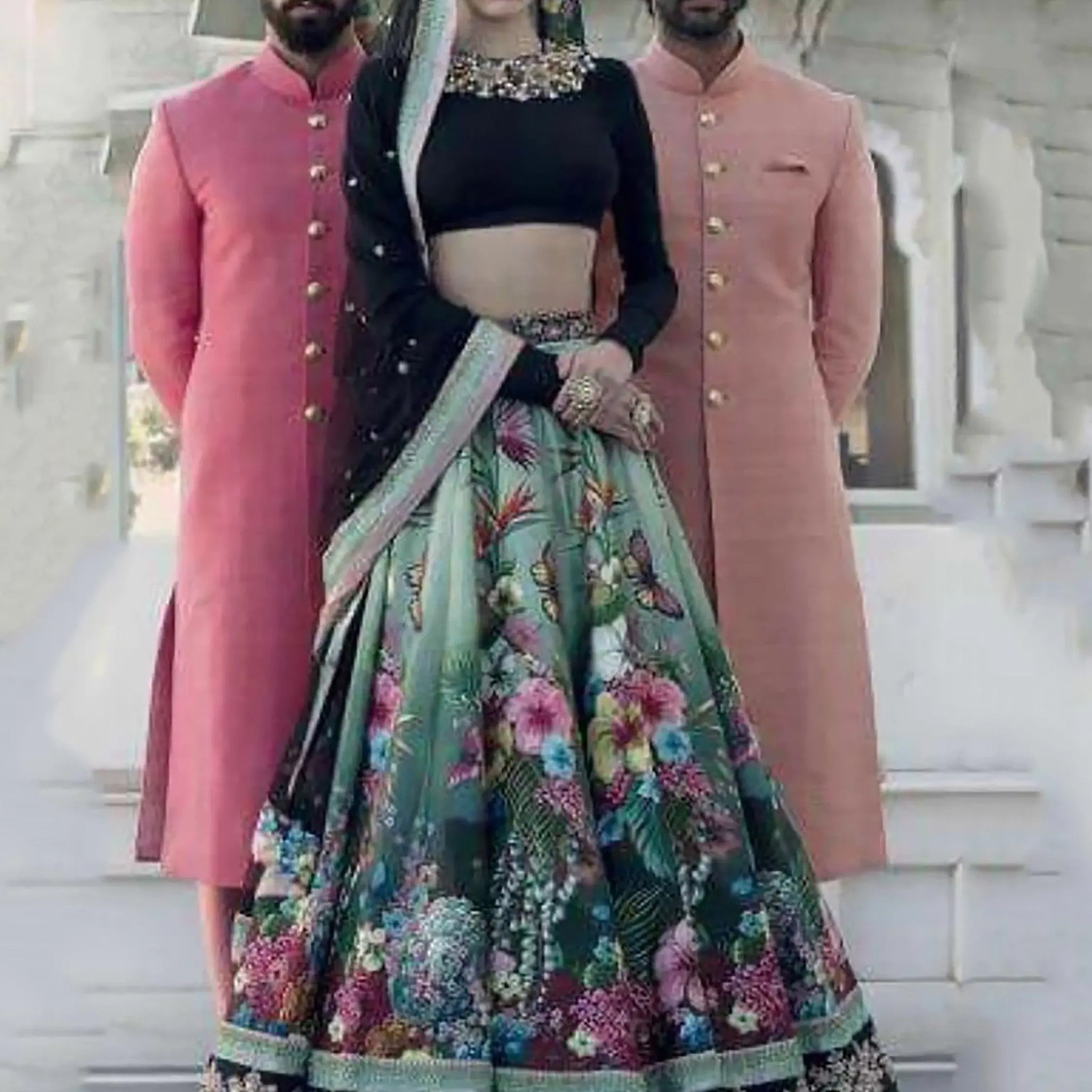 Dazzling Floral Printed Multi-Color Lehenga Skirt with Velvet Blouse - Zeel Clothing