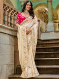 Dazzling Golden Zari Weaving Work Tissue Wedding Wear Saree