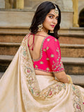 Dazzling Golden Zari Weaving Work Tissue Wedding Wear Saree