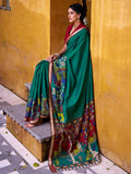 Dazzling Green Kalamkari Print Chanderi Silk Event Wear Saree With Blouse