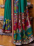 Dazzling Green Kalamkari Print Chanderi Silk Event Wear Saree With Blouse