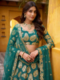 Dazzling Green Sequins Georgette Party Wear Lehenga Choli With Dupatta