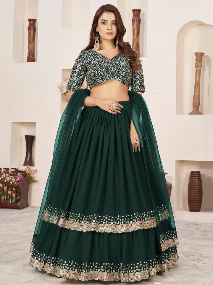 Dazzling Green Sequins Georgette Wedding Wear Lehenga Choli