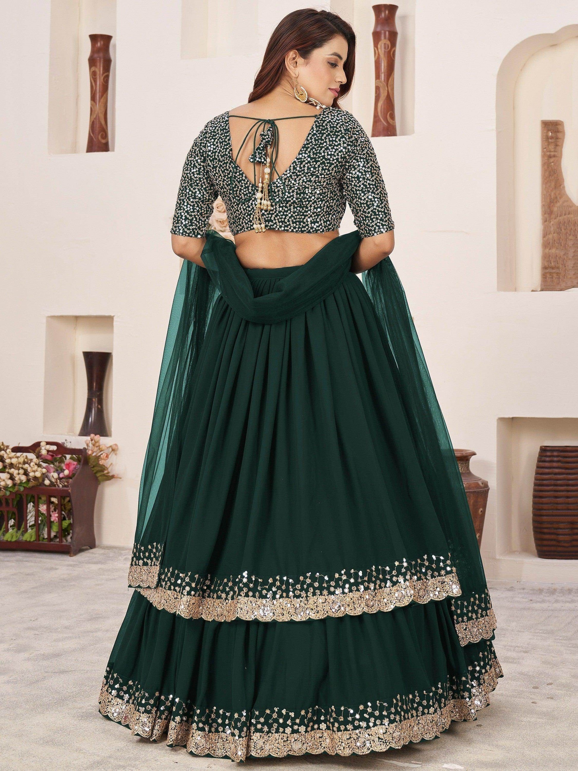 Dazzling Green Sequins Georgette Wedding Wear Lehenga Choli - Zeel Clothing