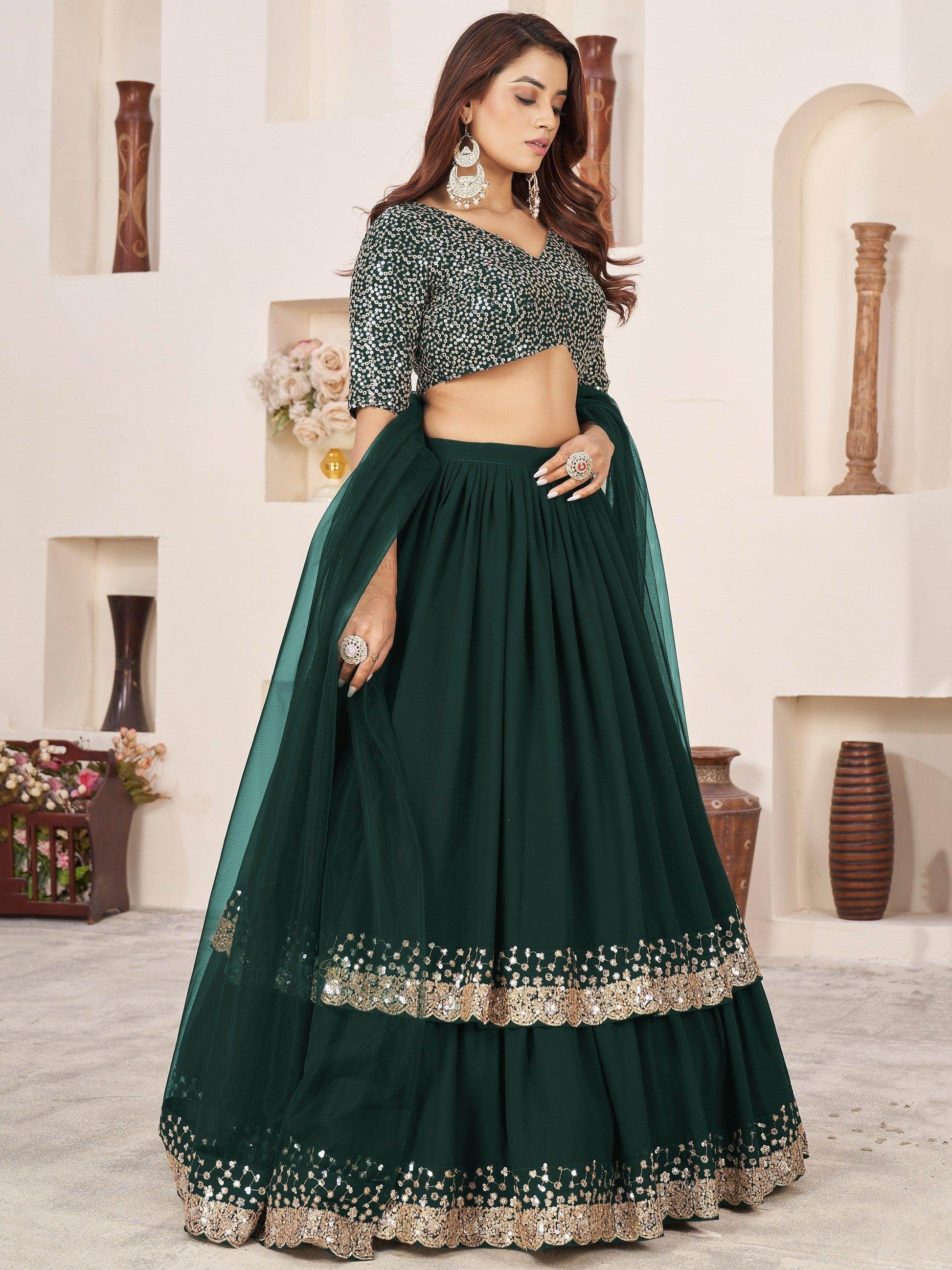 Dazzling Green Sequins Georgette Wedding Wear Lehenga Choli - Zeel Clothing