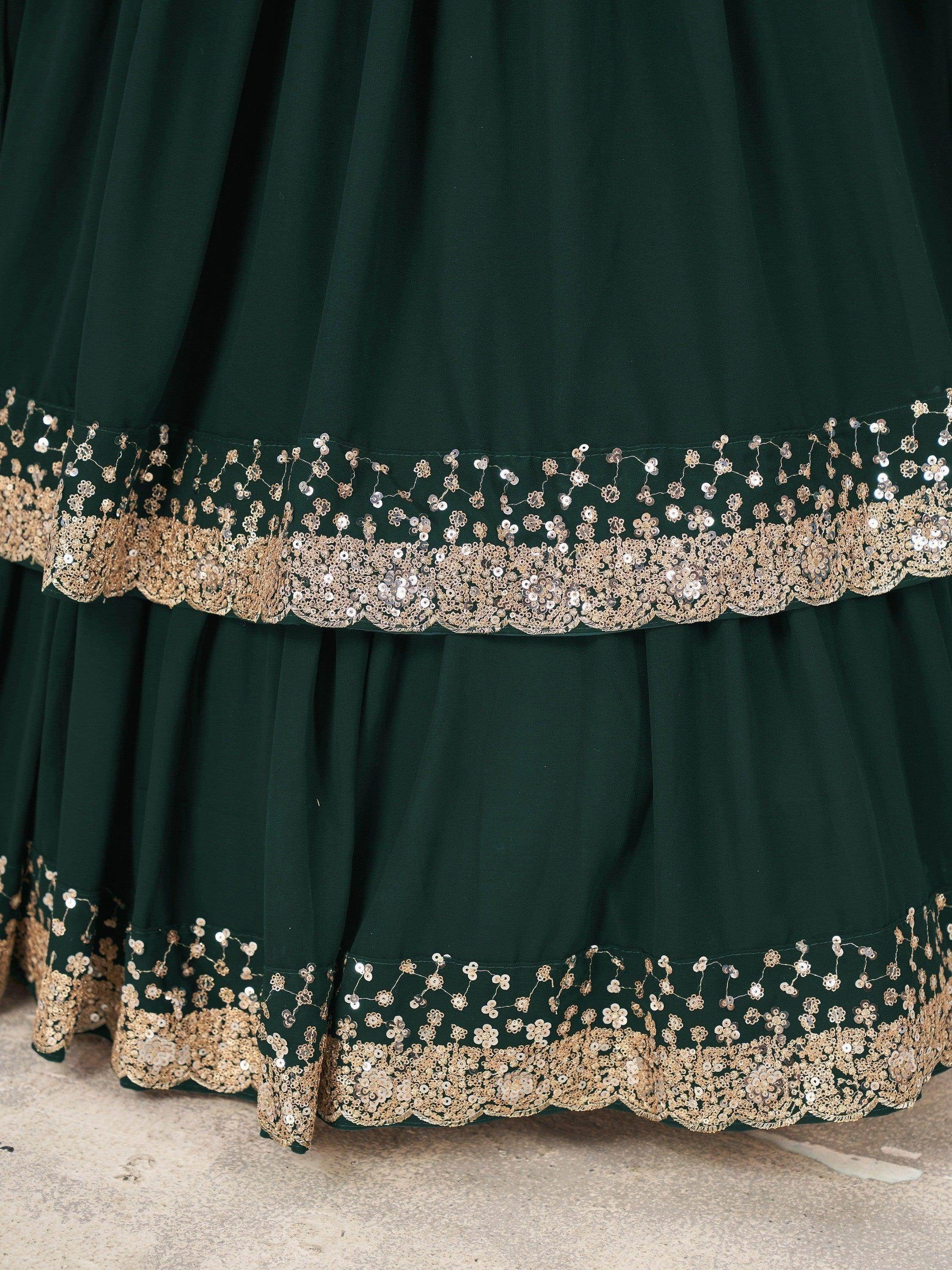 Dazzling Green Sequins Georgette Wedding Wear Lehenga Choli - Zeel Clothing