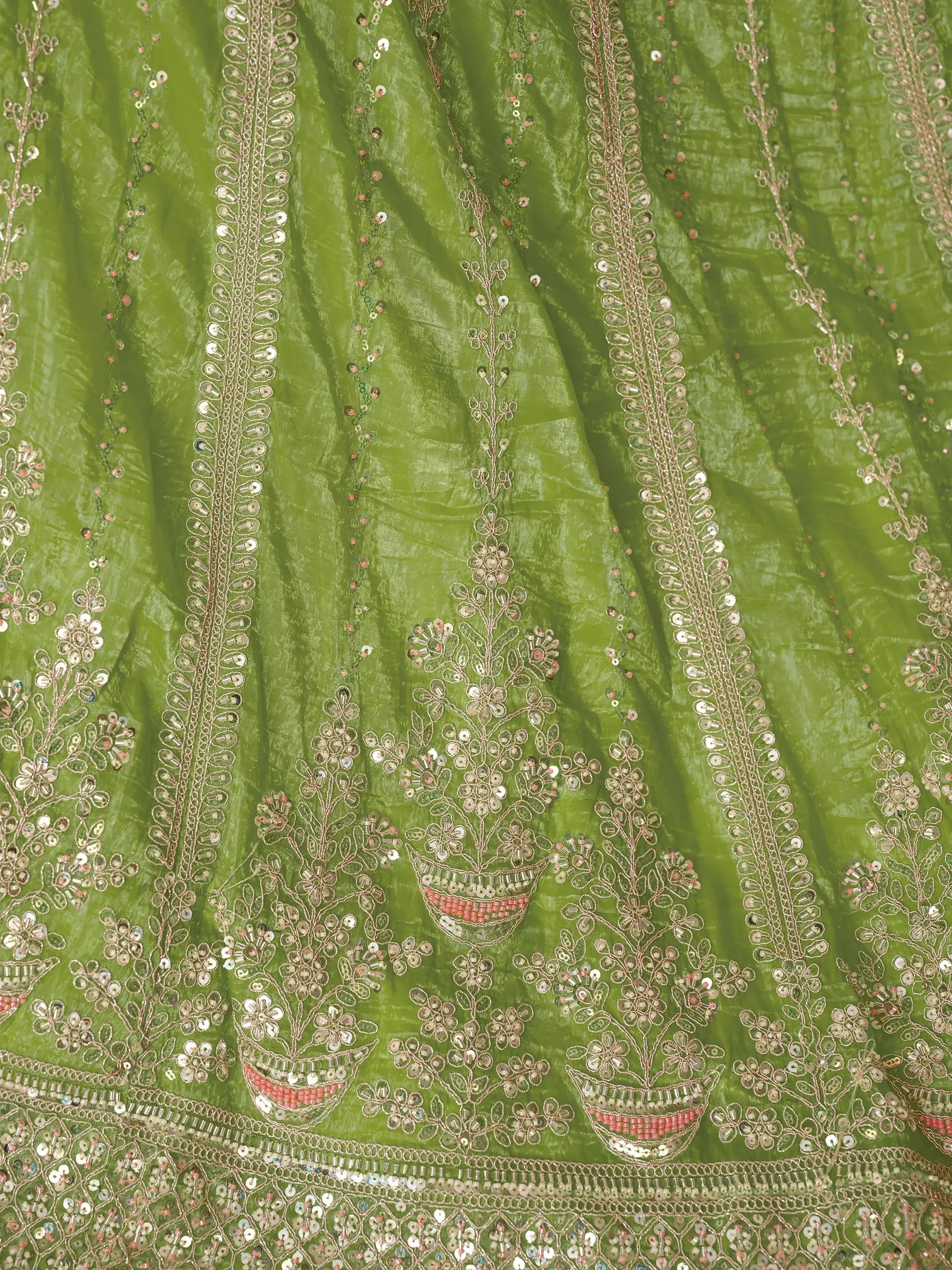 Dazzling Green Sequins Work Silk Wedding Lehenga Choli With Dupatta - Zeel Clothing