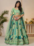 Dazzling Green Thread Work Banarasi Silk Wedding Lehenga Choli - Zeel Clothing
