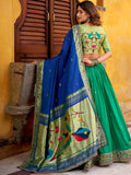 Dazzling Green Zari Weaving Silk  Engagement Wear Lehenga With Dupatta