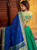 Dazzling Green Zari Weaving Silk  Engagement Wear Lehenga With Dupatta