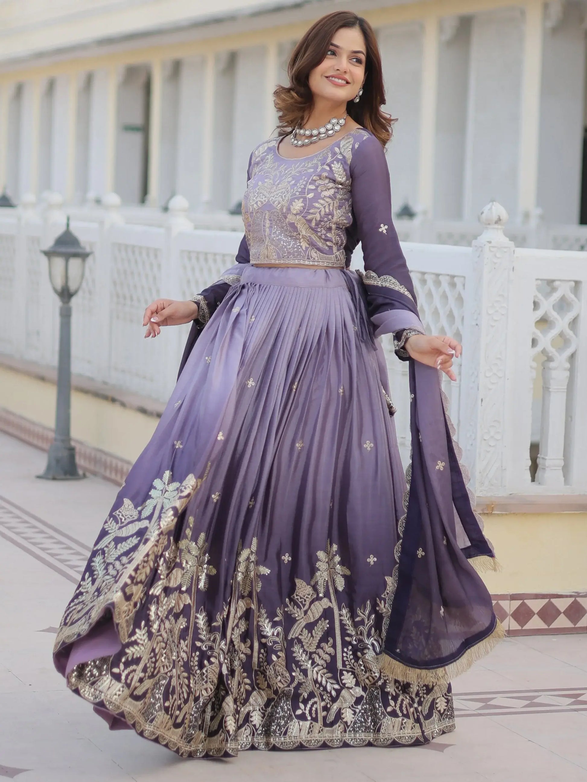 Dazzling Grey Sequins Chinon Bridesmaid Lehenga Choli With Dupatta - Zeel Clothing