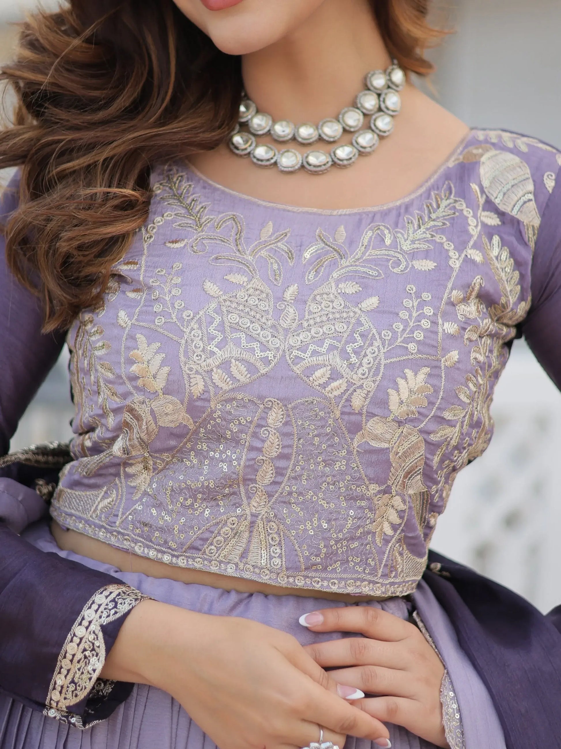 Dazzling Grey Sequins Chinon Bridesmaid Lehenga Choli With Dupatta - Zeel Clothing
