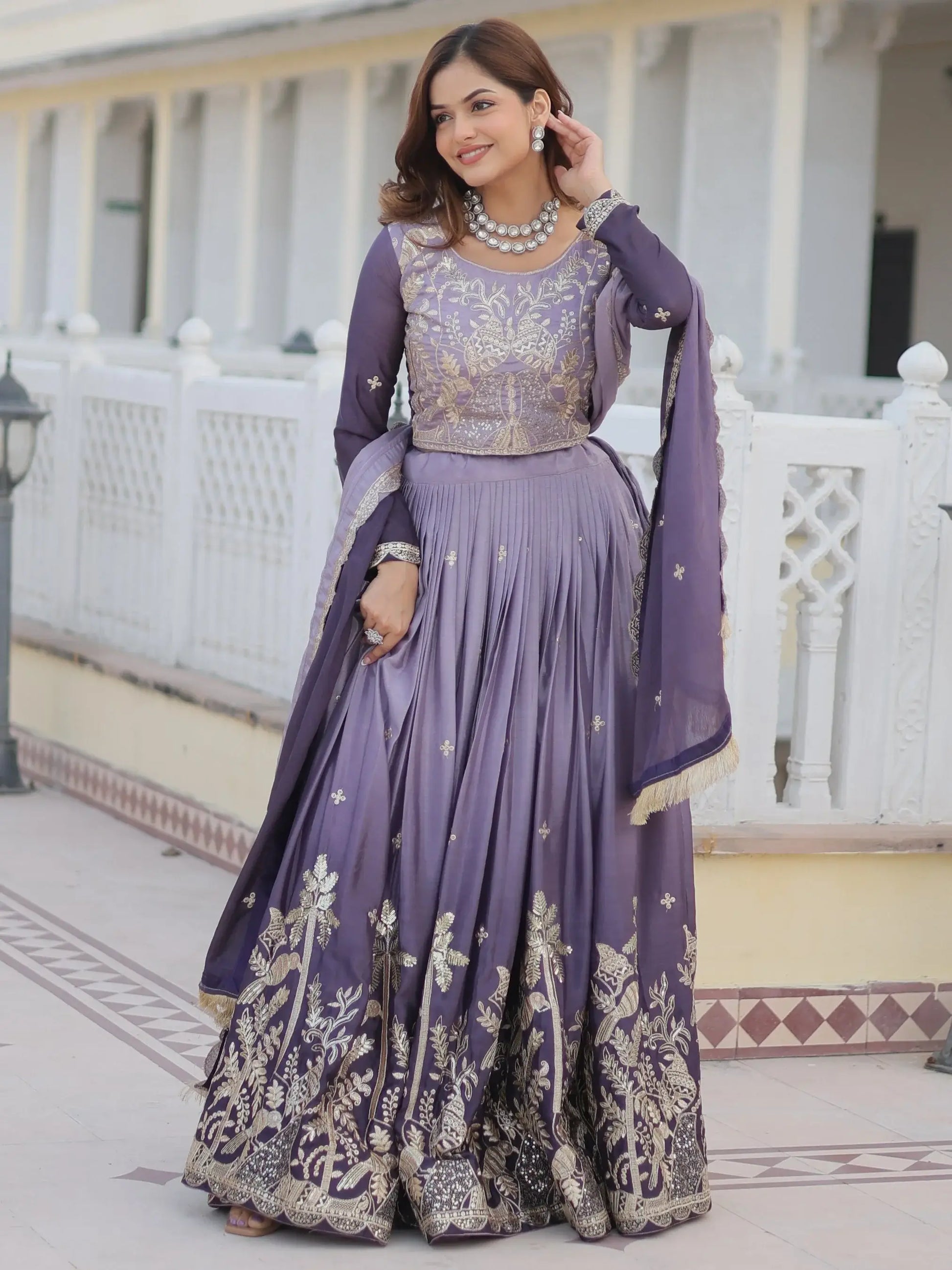 Dazzling Grey Sequins Chinon Bridesmaid Lehenga Choli With Dupatta - Zeel Clothing