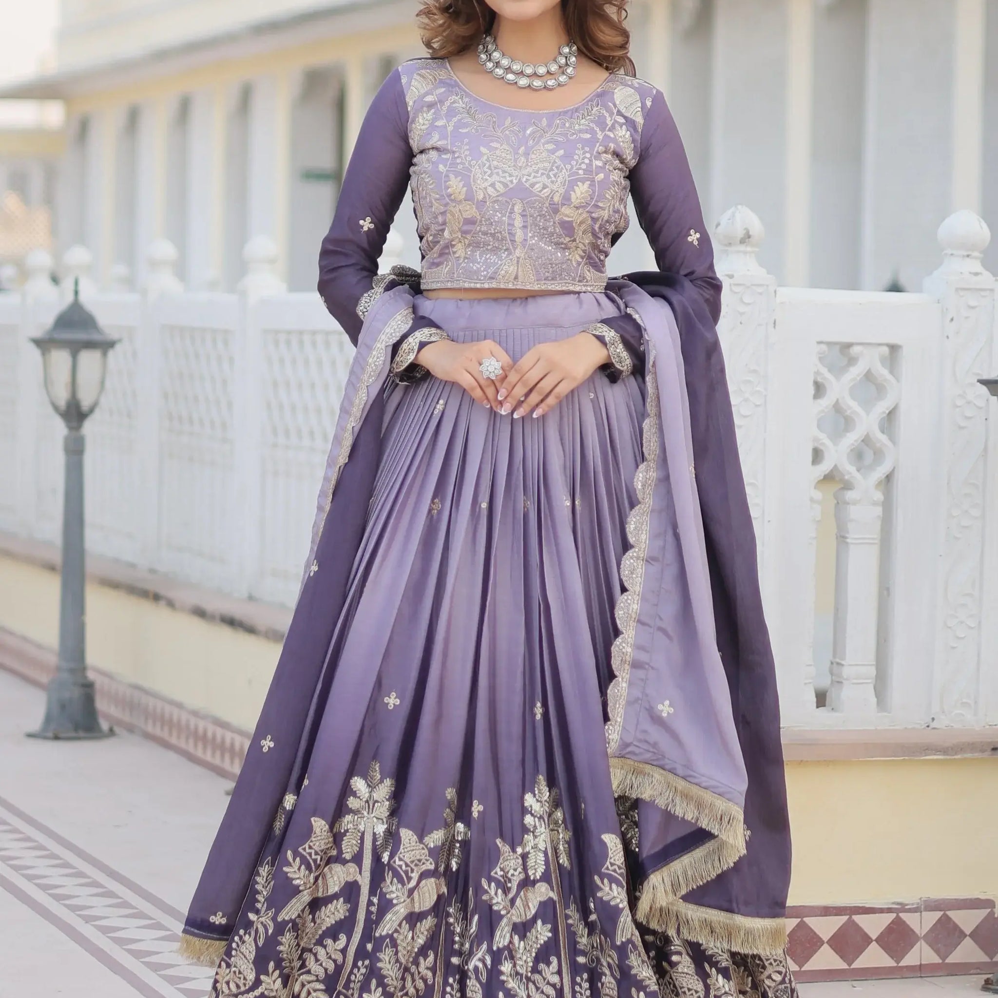 Dazzling Grey Sequins Chinon Bridesmaid Lehenga Choli With Dupatta - Zeel Clothing