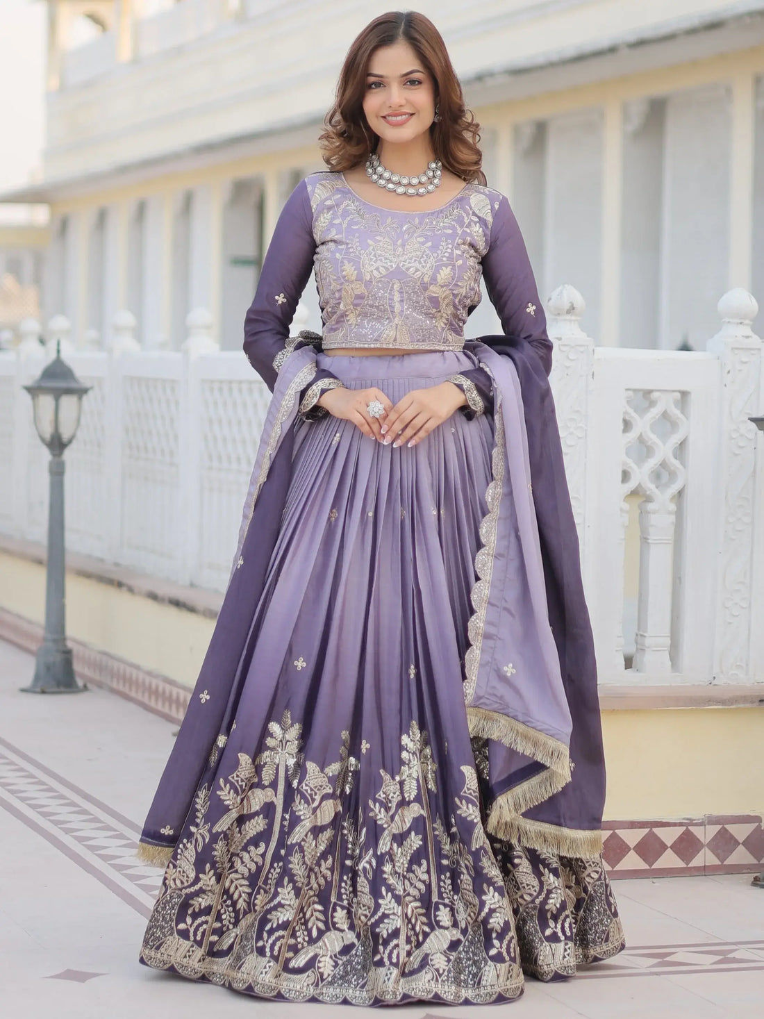 Dazzling Grey Sequins Chinon Bridesmaid Lehenga Choli With Dupatta - Zeel Clothing