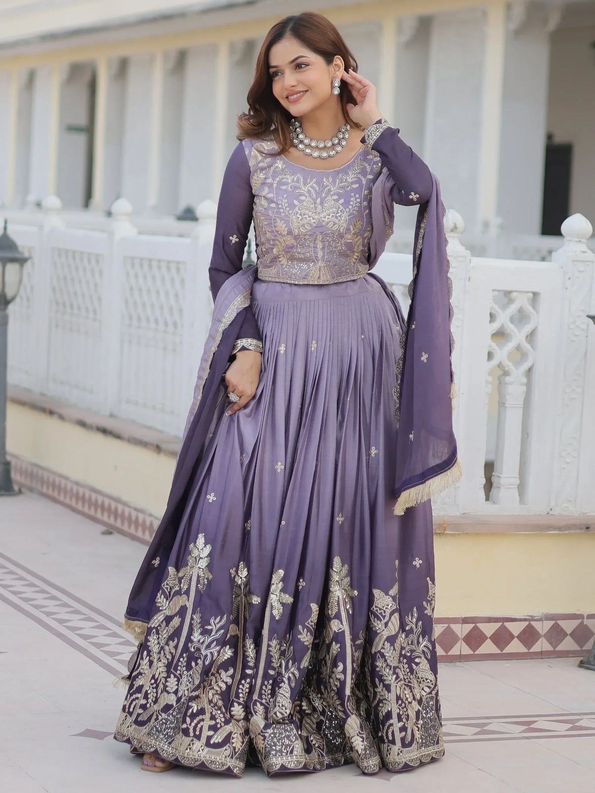 Dazzling Grey Sequins Chinon Bridesmaid Lehenga Choli With Dupatta - Zeel Clothing