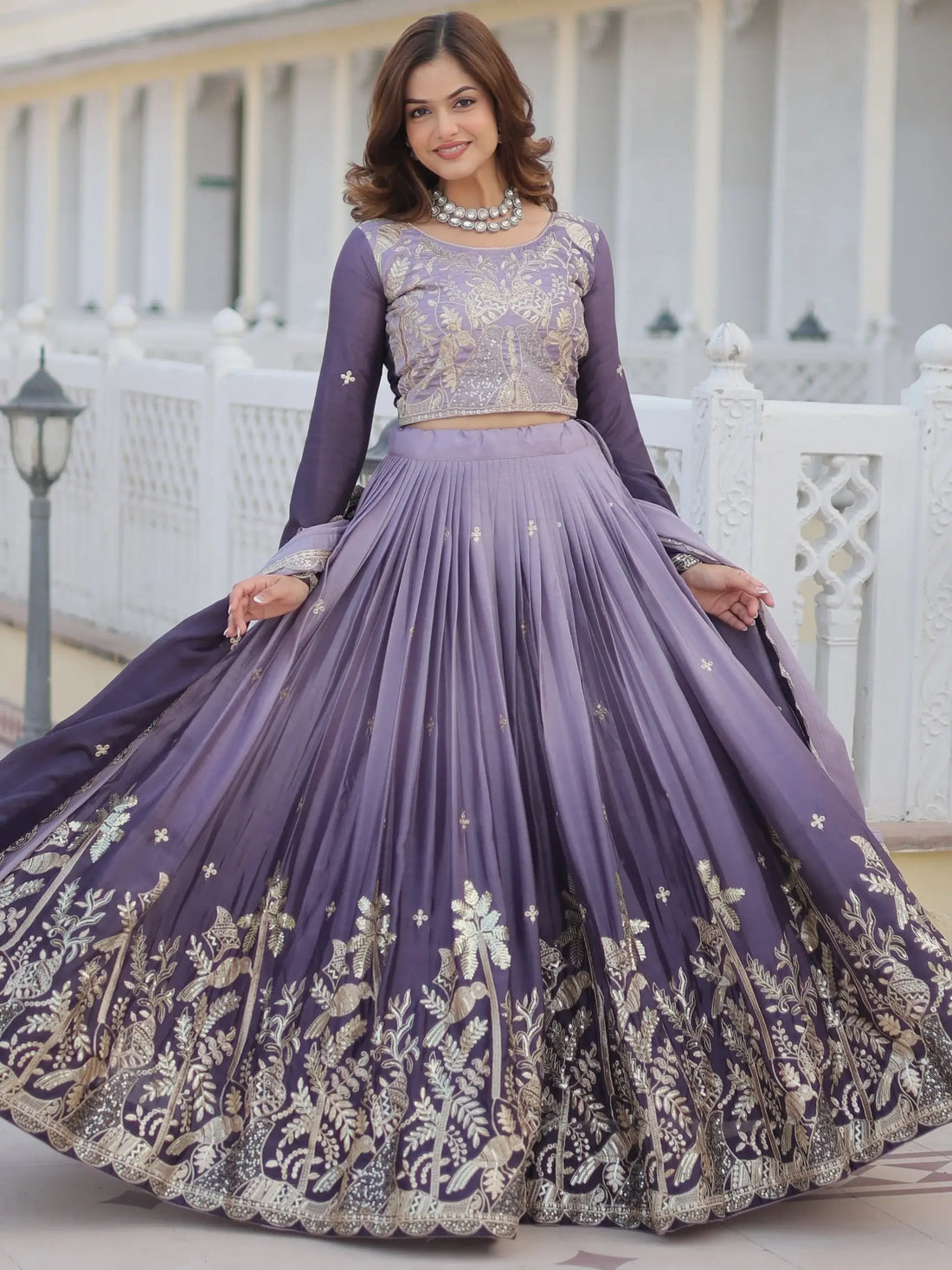 Dazzling Grey Sequins Chinon Bridesmaid Lehenga Choli With Dupatta - Zeel Clothing