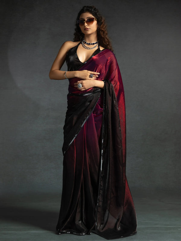 Dazzling Hot Pink Border Work Satin Festive Wear Pre-Stitched Saree - Zeel Clothing