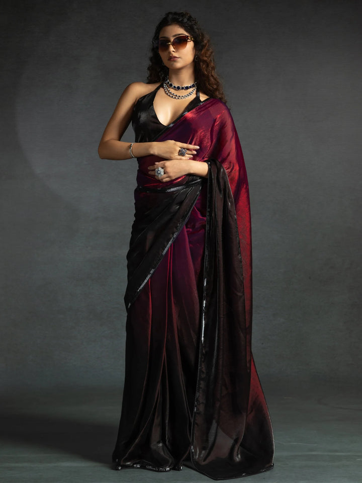 Dazzling Hot Pink Border Work Satin Festive Wear Pre-Stitched Saree - Zeel Clothing
