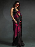 Dazzling Hot Pink Border Work Satin Festive Wear Pre-Stitched Saree - Zeel Clothing
