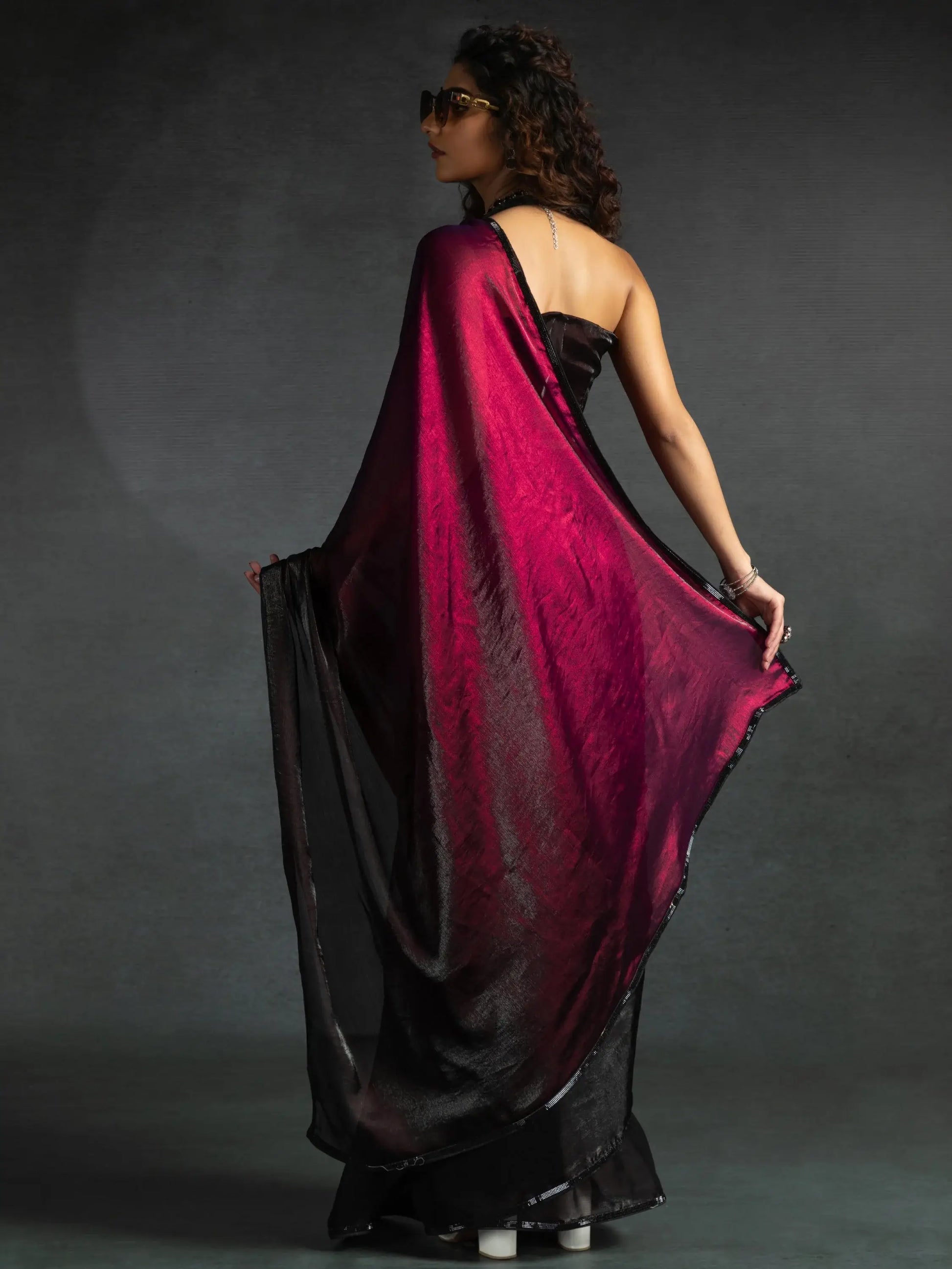 Dazzling Hot Pink Border Work Satin Festive Wear Pre-Stitched Saree - Zeel Clothing