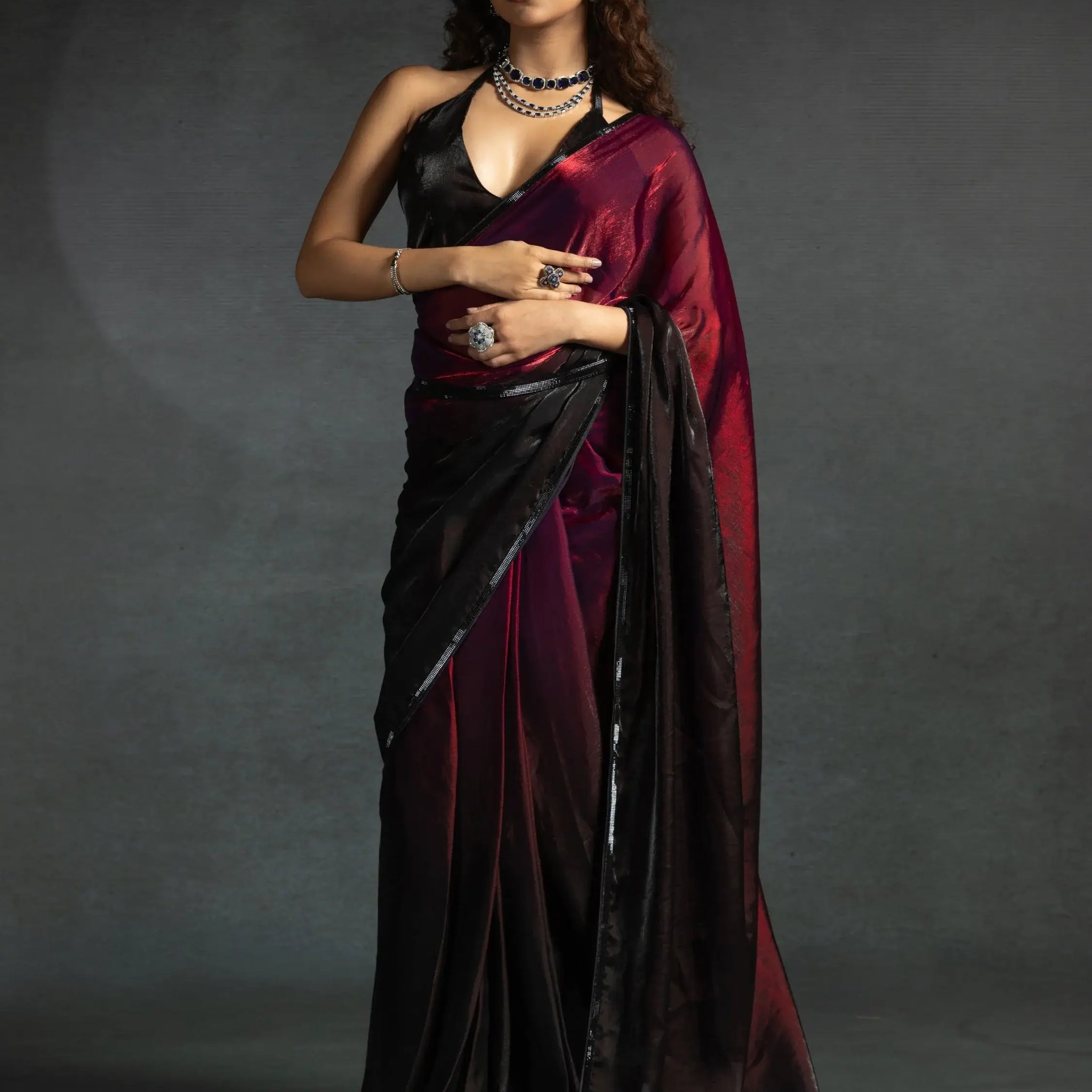 Dazzling Hot Pink Border Work Satin Festive Wear Pre-Stitched Saree - Zeel Clothing