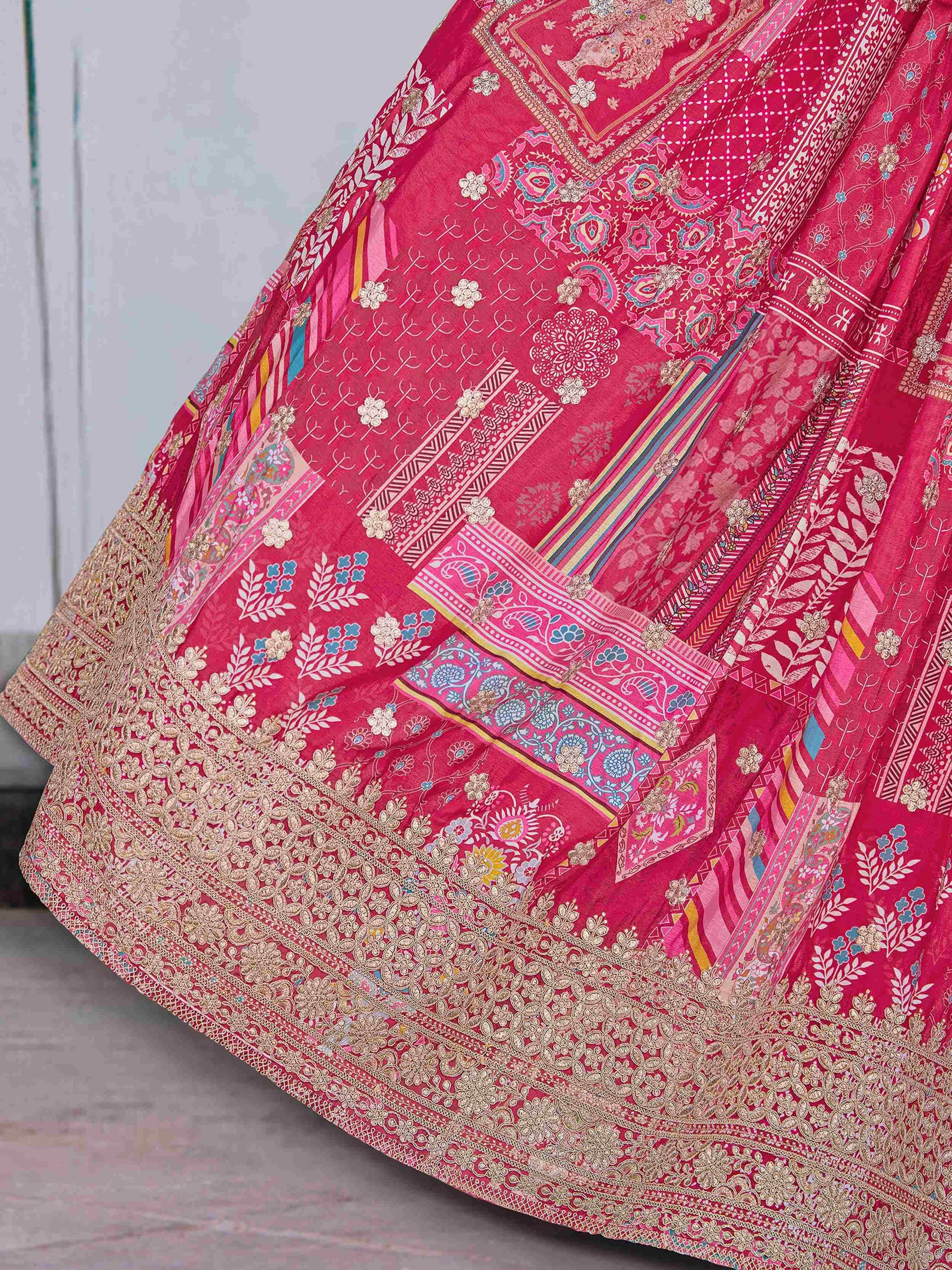 Dazzling Hot Pink Digital Printed Chinon Engagement Wear Lehenga Choli - Zeel Clothing