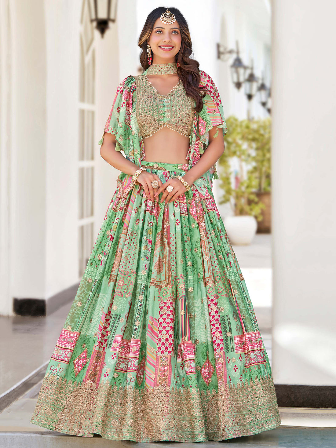 Dazzling Light Green Dori Embroidery Chinon Mehendi Wear Lehenga Choli With Dupatta - Zeel Clothing
