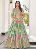Dazzling Light Green Dori Embroidery Chinon Mehendi Wear Lehenga Choli With Dupatta - Zeel Clothing