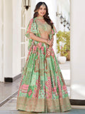 Dazzling Light Green Dori Embroidery Chinon Mehendi Wear Lehenga Choli With Dupatta - Zeel Clothing