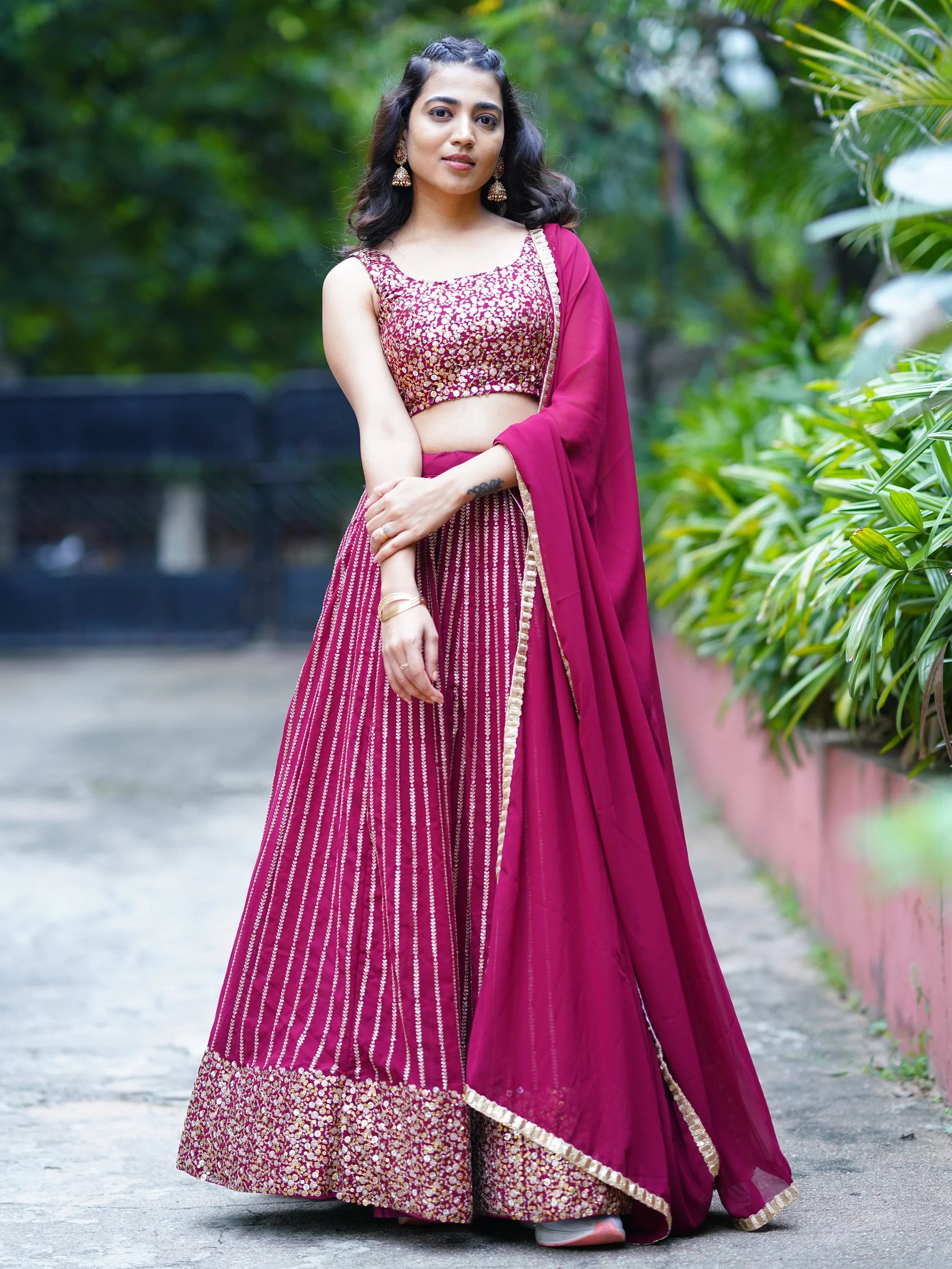 Dazzling Magenta Sequins Georgette Engagement Wear Lehenga Choli - Zeel Clothing