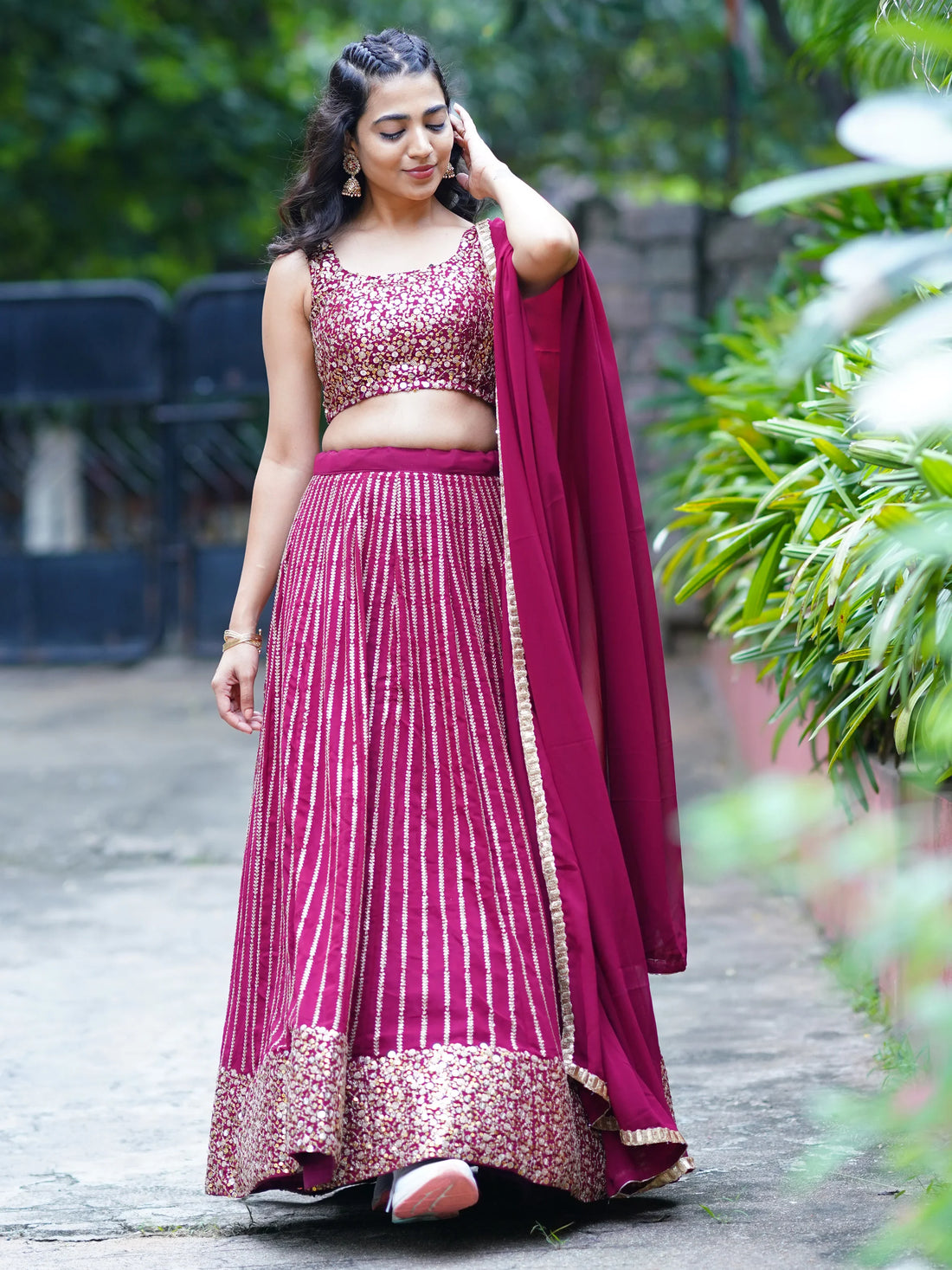 Dazzling Magenta Sequins Georgette Engagement Wear Lehenga Choli - Zeel Clothing