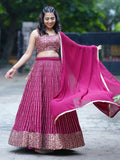 Dazzling Magenta Sequins Georgette Engagement Wear Lehenga Choli - Zeel Clothing