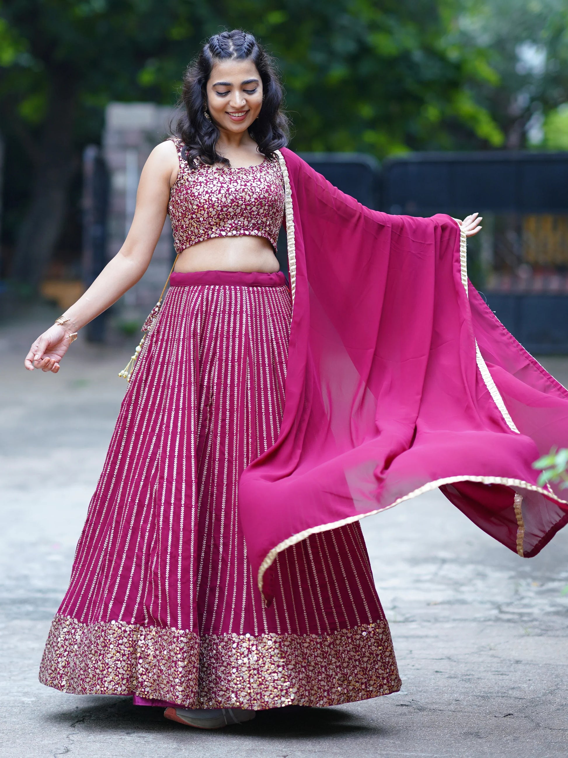 Dazzling Magenta Sequins Georgette Engagement Wear Lehenga Choli - Zeel Clothing